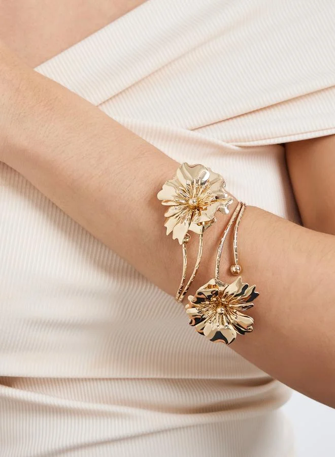 Golden Floral Cuff Bracelet